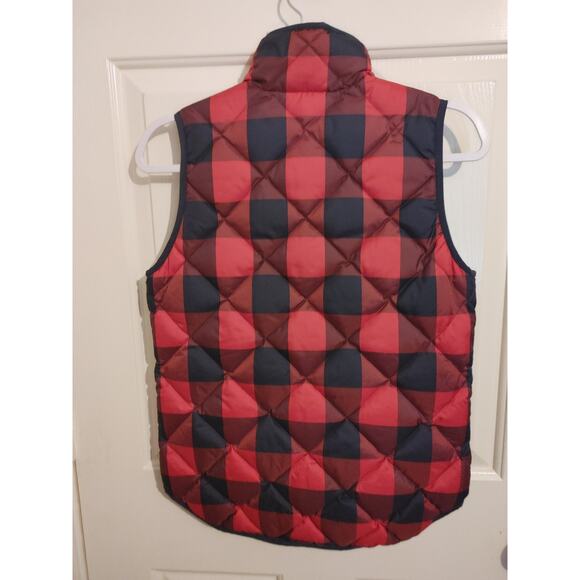 J Crew Puffer Vest Quilted Black Red Buffalo Check Zip Up XS - Picture 4 of 5
